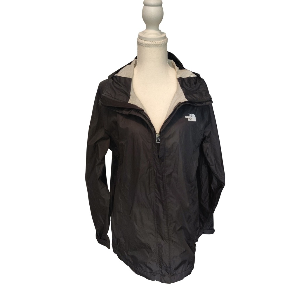 The North Face Womens Black Ripstop Hooded Rain Jacket Size Large Full Zip 802